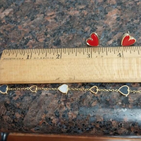PATRIOTIC  Heart "LOVE" EARRINGS AND Dainty Bracelet/ Anklet...NEW - Picture 5 of 7